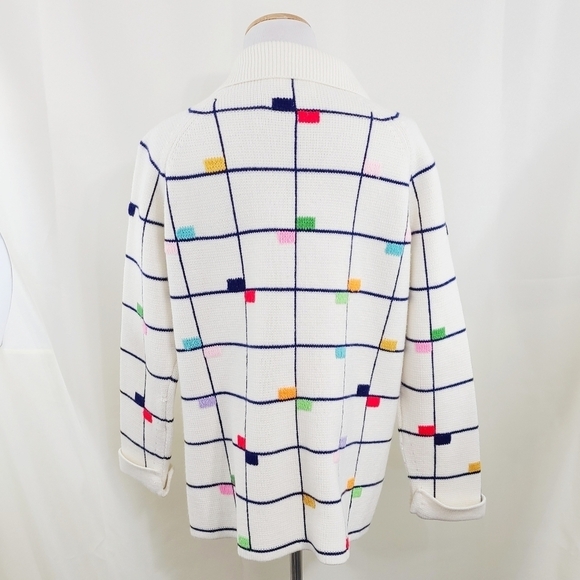 Vintage rainbow cardigan white window pane color block size large - Picture 2 of 6